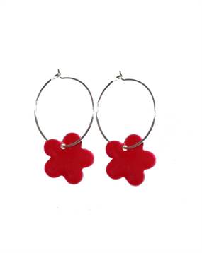 Røde blomster øreringe med sølvkant