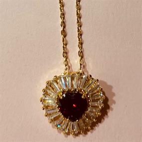 Zirconia necklace, rødt hjerte