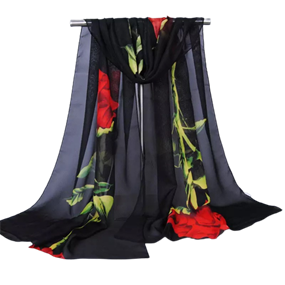 Tørklæde med rose, sort