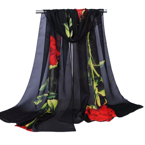 Tørklæde med rose, sort