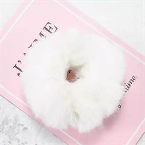 Hårelastik, faux fur, hvid