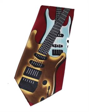Rødt slips med guitarer