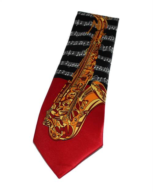 Rødt slips med saxofon