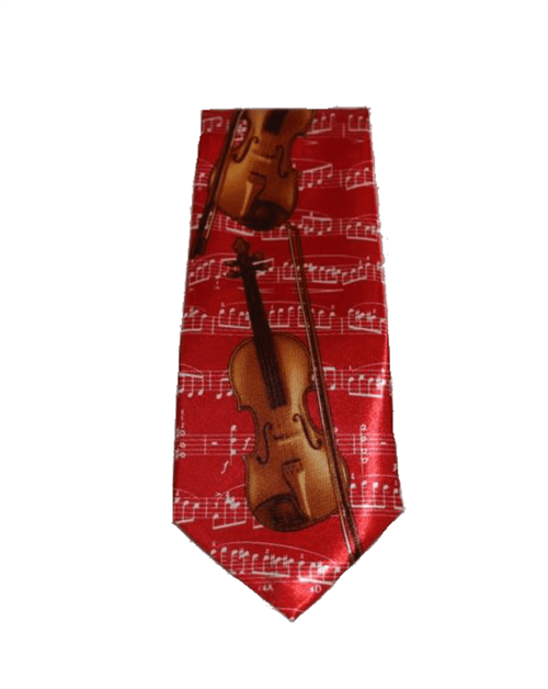 Rødt slips med noder og violin