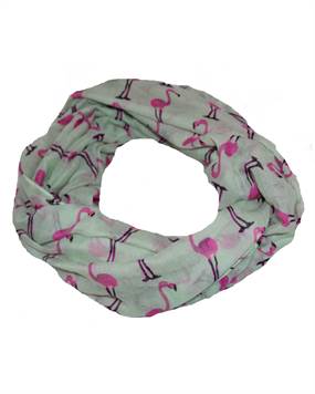 Sart grønt tubetørklæde med lyserøde flamingoer