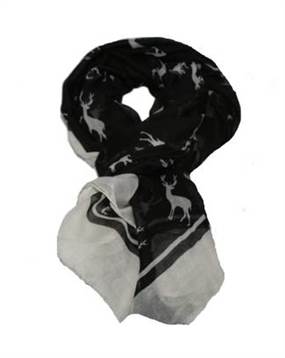 Bestil billigt sort tørklæde med hvide dyreprint
