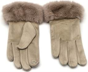 Beige handsker m. kunstpels og touch-funktion 