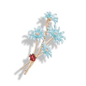 Blå blomst m. mariehøne broche