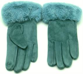 Elegante handsker m. kunstpels og touch-funktion støvet blå