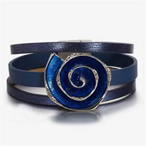 Mørkeblåt læder armbånd m. spiral design