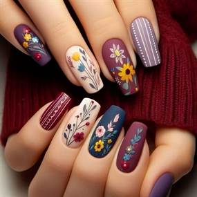 Romantisk blomsterdesign, press on negle