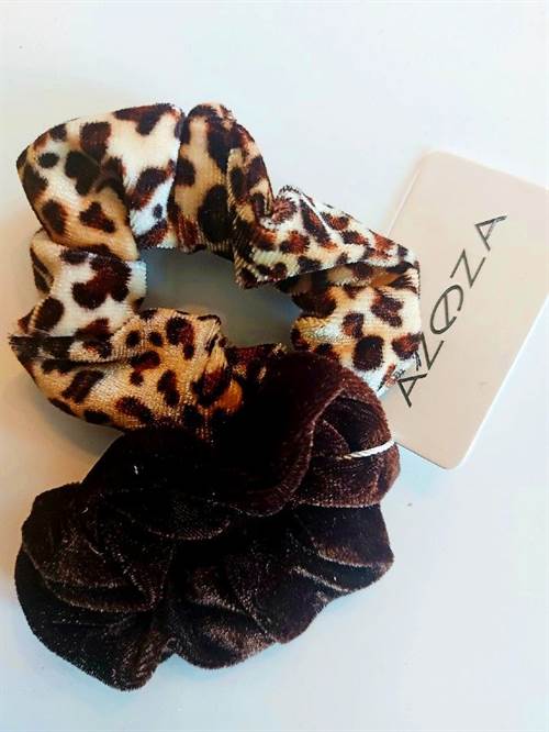 Brun og leopard - velour scrunchies