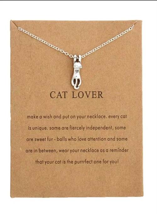 Cat lover - sølvfarvet halskæde m. katte vedhæng