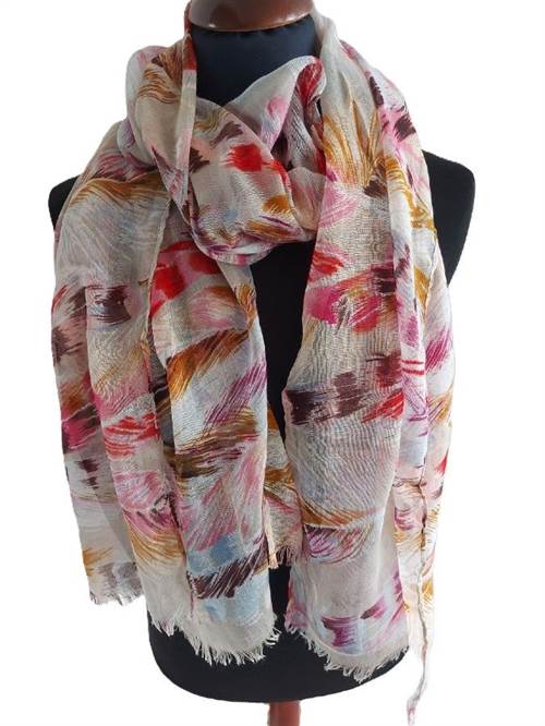 Fjer print tørklæde, beige