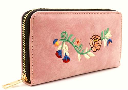 Gammelrosa pung m. broderede blomster