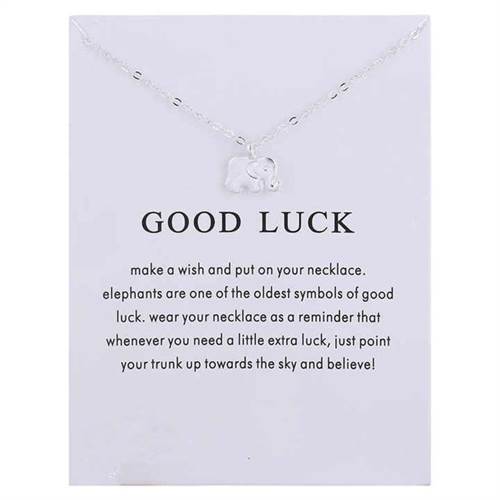 Good luck - sølvfarvet halskæde m. elefant vedhæng