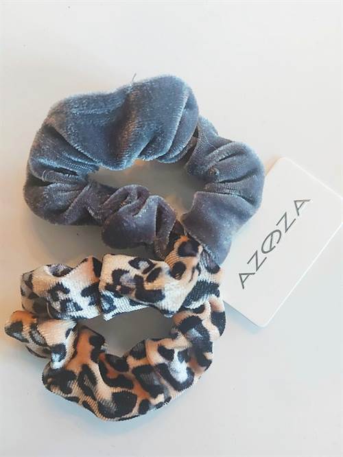 Grå og leopard - velour scrunchies