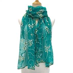 Grøn blomstret tørklæde med gulddetaljer