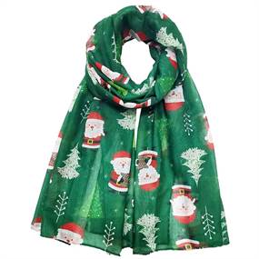 Grønt juletørklæde med julemænd og juletræer