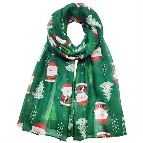 Grønt juletørklæde med julemænd og juletræer