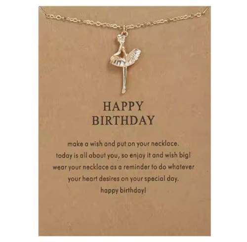 Happy birthday - forgyldt halskæde m. ballerina
