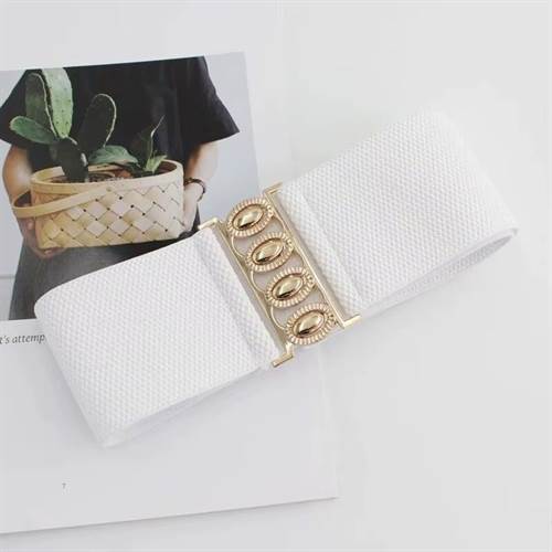 Hvidt elastikbælte med guldfarvet spænde