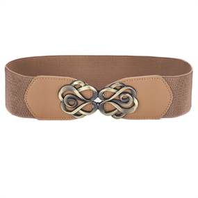 Camelfarvet elastikbælte m. dekorativt spænde