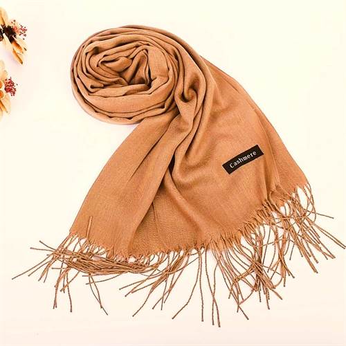 Khaki tørklæde m. frynser