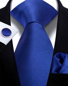 Kongeblå sæt m. slips, lommeklud og manchetknapper