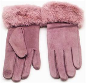 Elegante handsker m. kunstpels og touch-funktion støvet lilla