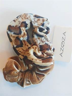 Lysebrun og leopard - velour scrunchies
