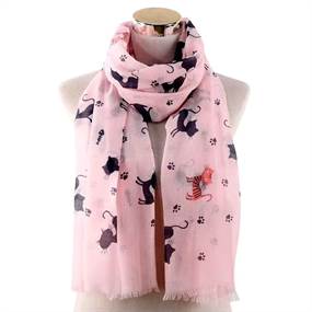 Lyserødt tørklæde m. katteprint