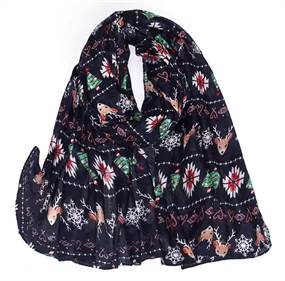 Mørkeblåt tørklæde med julemotiver