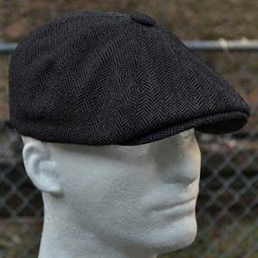 Mørkegrå sildebensmønstret flat cap