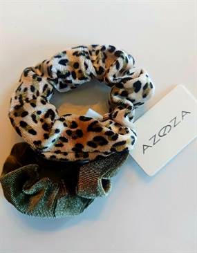 Mosgrøn og leopard - velour scrunchies