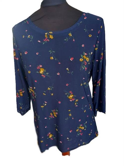 Navy Cha Cha bluse med blomsterprint