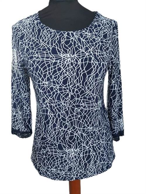 Navy bluse med grafisk mønster