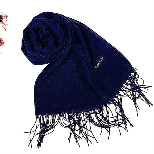 Navyblåt tørklæde m. frynser