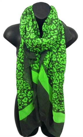 Gråt tørklæde m. neongrønt dyreprint