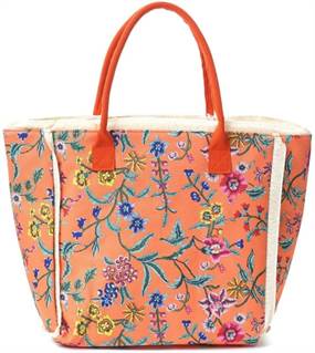 Orange blomstret strandtaske