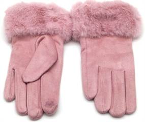 Bløde handsker m. kunstpels og touch-funktion støvet rosa