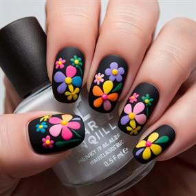 Press on negle - sorte m. farverige blomster