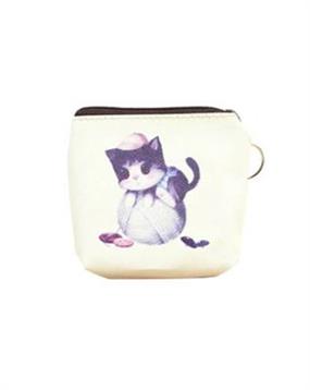 Køb lille hvid pung med kat med en garnnøgle billigt online i webshop Smikka. Bestil i dag