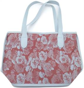 Rød/blå håndtaske med blomsterprint