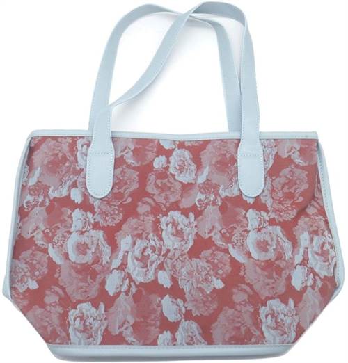 Rød/blå håndtaske med blomsterprint