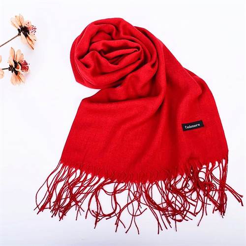 Rødt tørklæde m. frynser