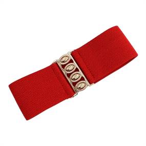 Rødt elastikbælte med guldfarvet spænde