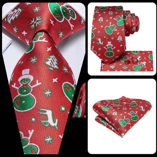 Julesæt med slips, lommeklud og manchetknapper, rødt