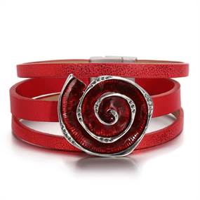 Rødt læder armbånd m. spiral design