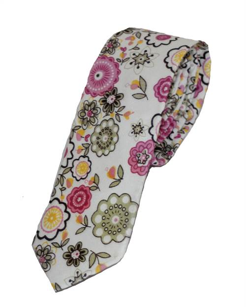 Hvidt slips med farvede blomster
